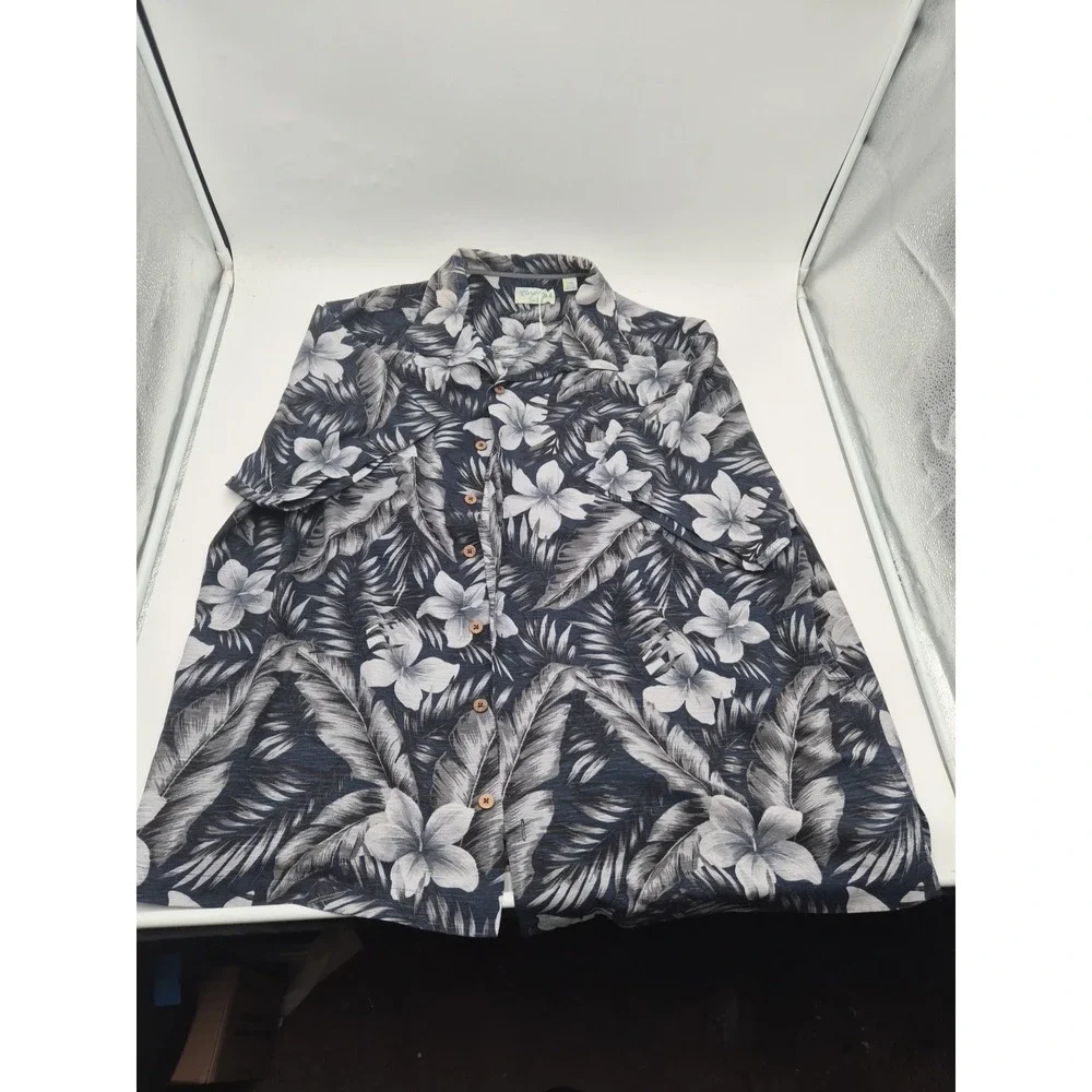 Caribbean Pure Silk Mens Shirt Short Sleeve Hawaiian Floral  Blue Size Large 2xb